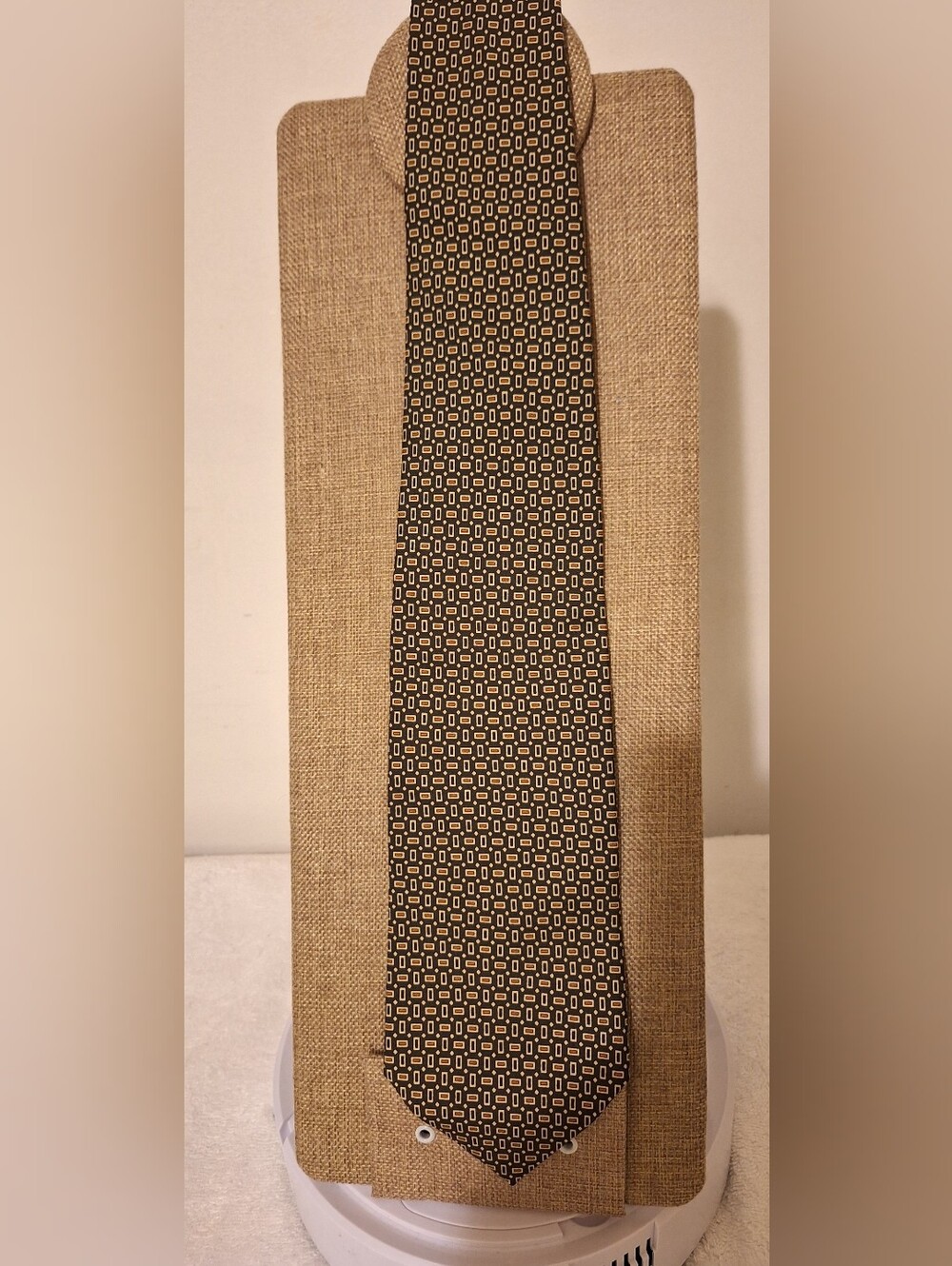 Brooks Black Tie with Cream Geometric Squares